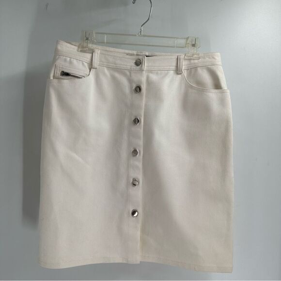 Brand New Company Ellen Tracy Winter White Button Close Stretch Denim Skirt 14P - Picture 1 of 5